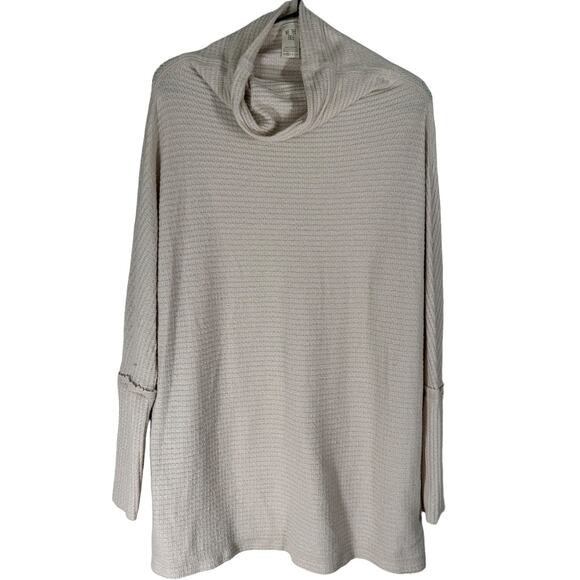 Free People Kitty Beige Cowl Neck Oversized Thermal Top XS Cream Neutral‎ - Picture 3 of 8